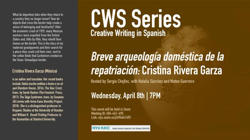 image from Online Event | CWS Series | Breve arqueología de la repatriación: Cristina Rivera Garza