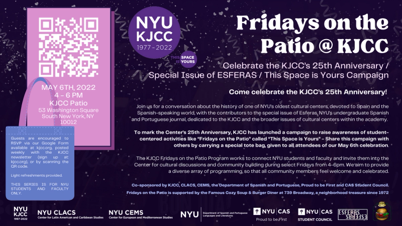 image from Fridays on the Patio - CELEBRATE THE KJCC’S 25TH ANNIVERSARY / SPECIAL ISSUE OF ESFERAS / THIS SPACE IS YOURS CAMPAIGN