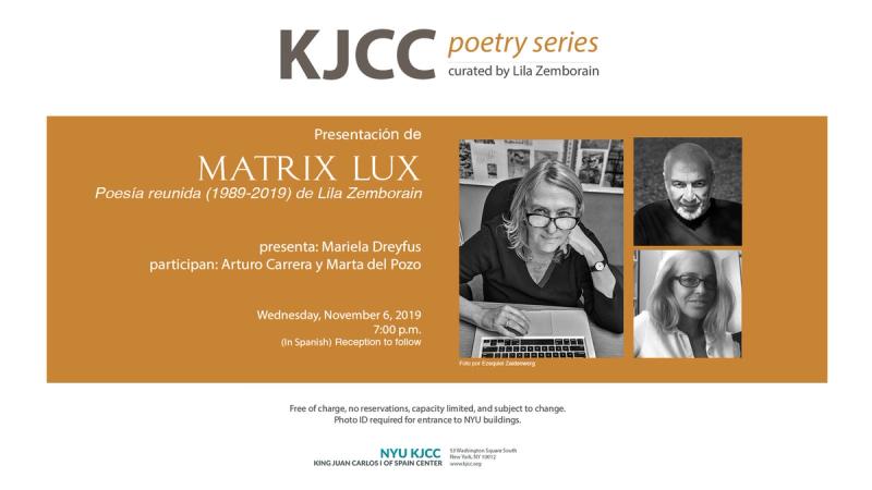 image from KJCC Poetry Series | Presentation of Matrix Lux. Poesía reunida (1989-2019) by Lila Zemborain