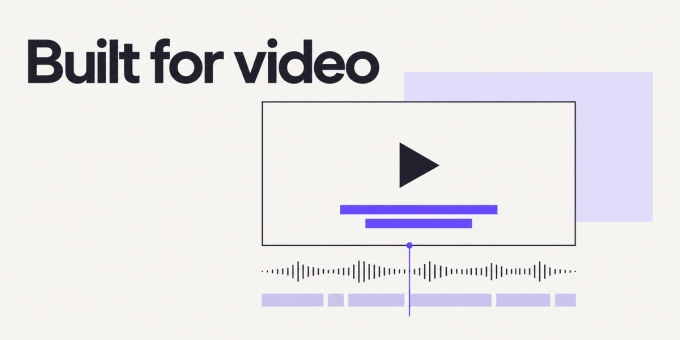 A video frame aligns with subtitle and audio tracks at a shared purple timing marker.
