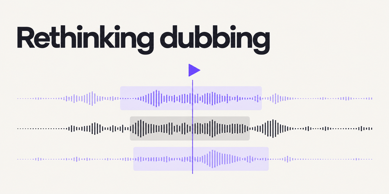 An audio timeline with three aligned dubbing tracks and a purple playback marker.