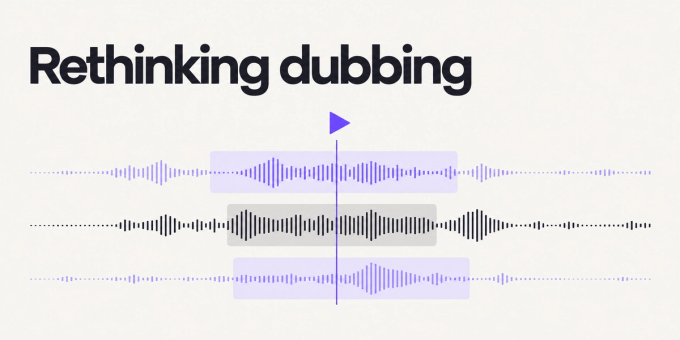 An audio timeline with three aligned dubbing tracks and a purple playback marker.
