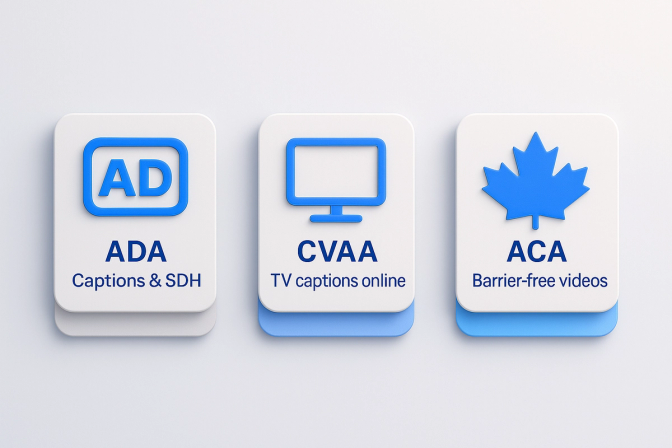 Three white 3D buttons with blue icons labeled: ADA (with 