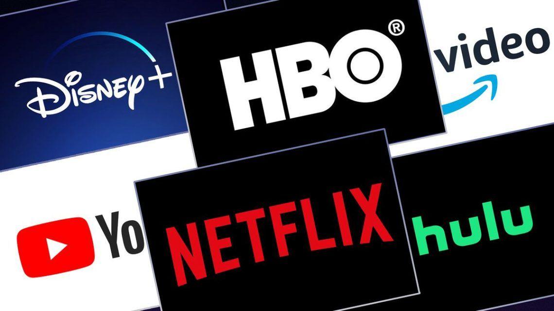 A collage of logos for various streaming services, including Disney+, HBO, Amazon Video, Netflix, and YouTube.