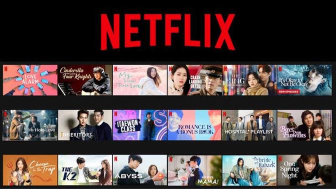 Netflix logo on top with Korean series pictures lined below.