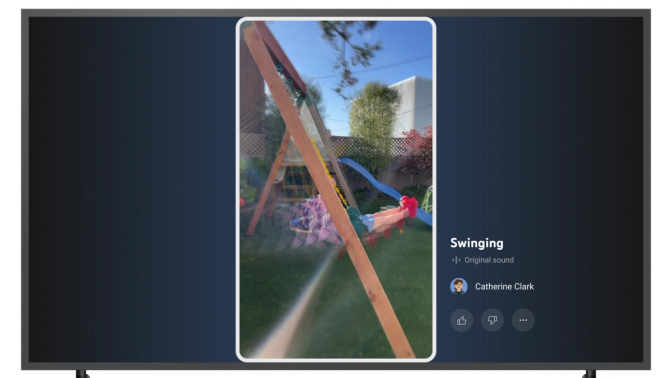 A phone screen with a Youtube Shorts video playing; shows how YouTube Shorts appear on screens.