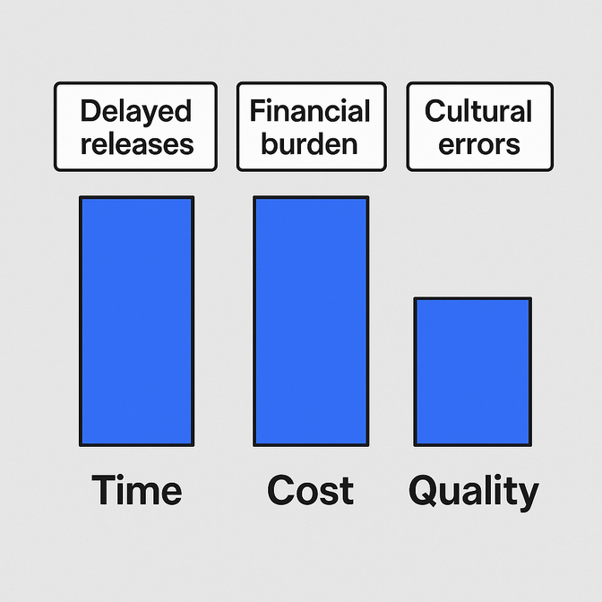 Bar chart showing Time, Cost, and Quality. Time impacts 