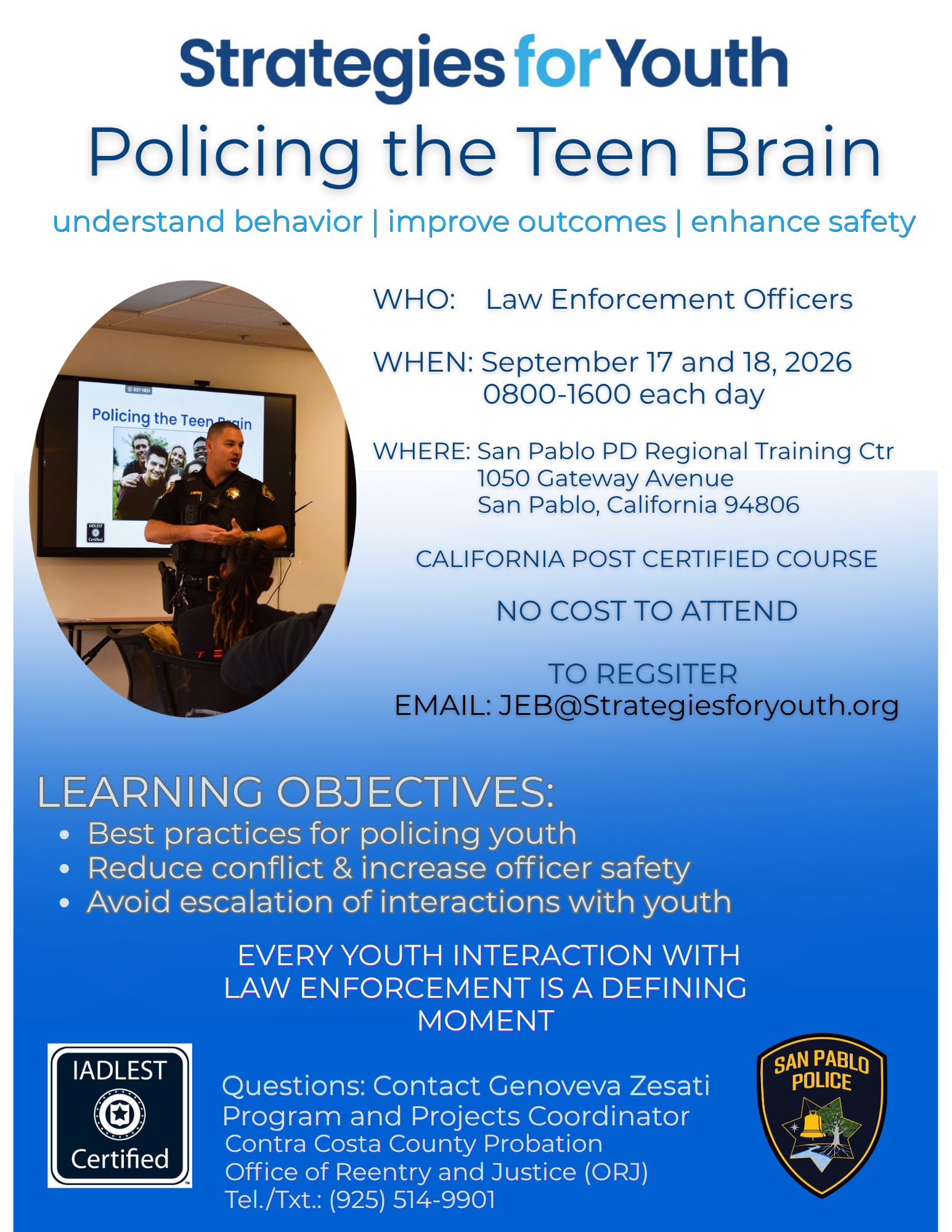 Strategies for Youth: Policing the Teen Brain course flyer