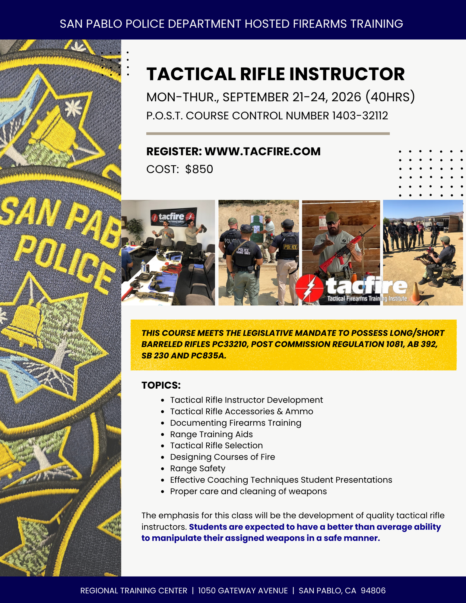 Tactical Rifle Instructor - New.