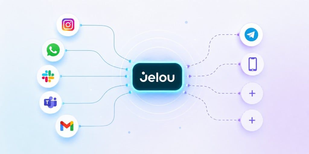 Jelou como hub central: conecta canales como WhatsApp, Instagram, Slack, Teams y Gmail con tu plataforma vía Canal Personalizado