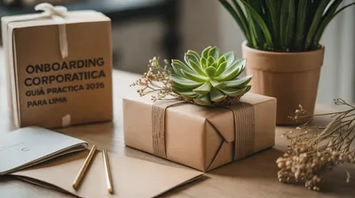 Kit de bienvenida corporativo con planta y tarjeta para un nuevo colaborador