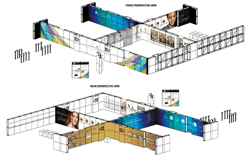 Detailed 3D rendering of entire Air Optix Color environment panel by panel