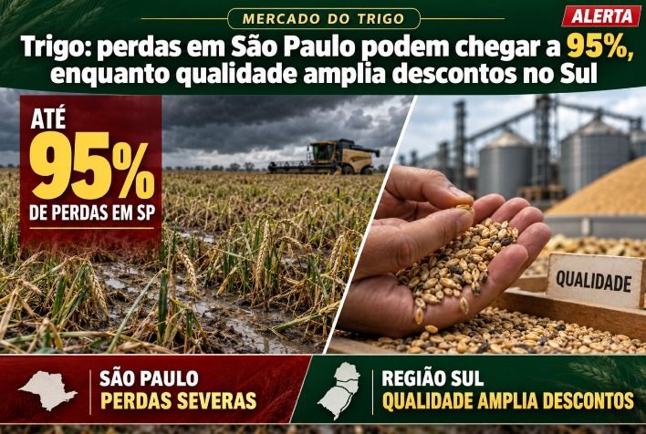 Safra de trigo paulista em colapso e descontos crescentes no Sul pressionam produtores