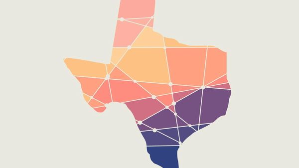 A multi-colored graphic representation of the state of Texas
