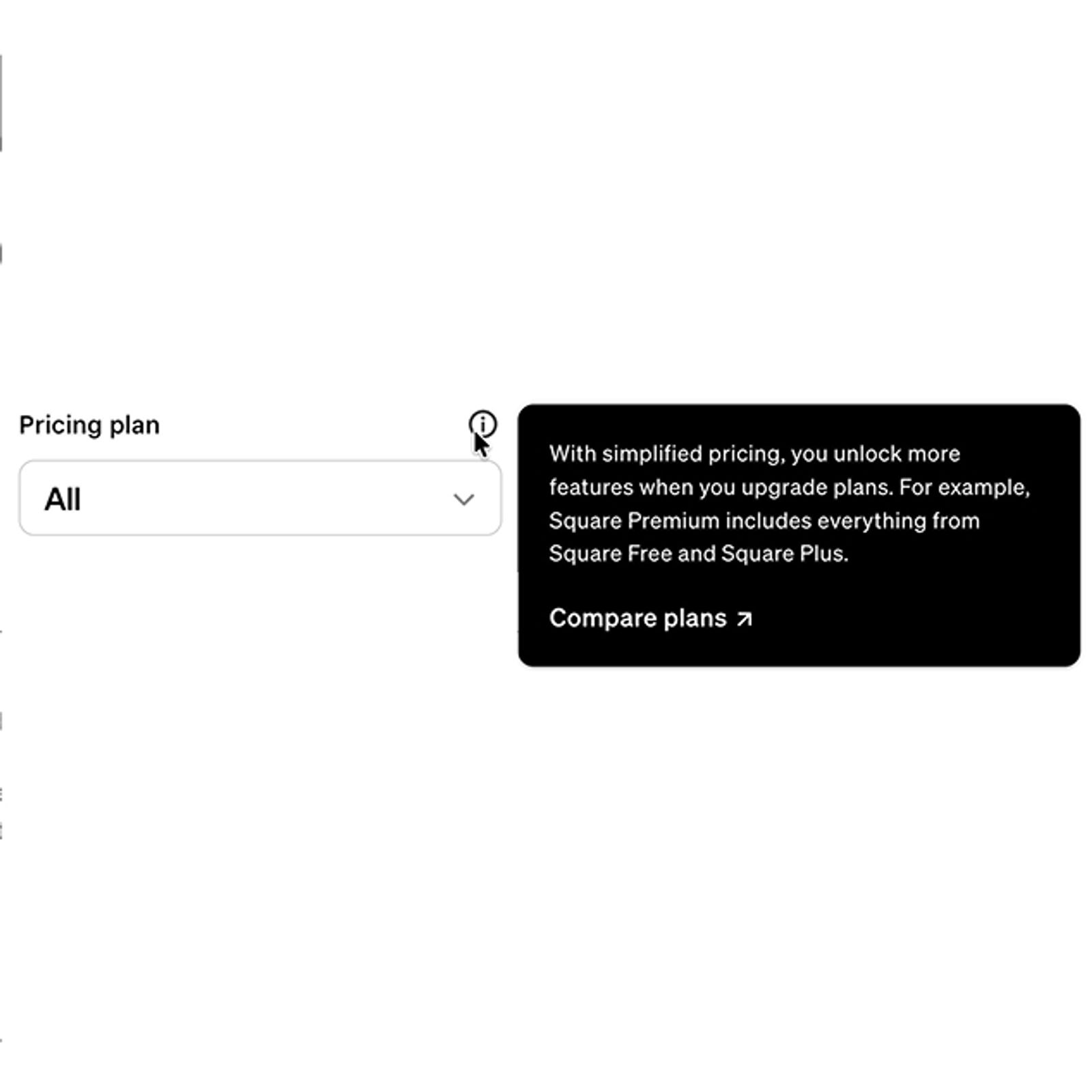 The tooltip feature of the Select component