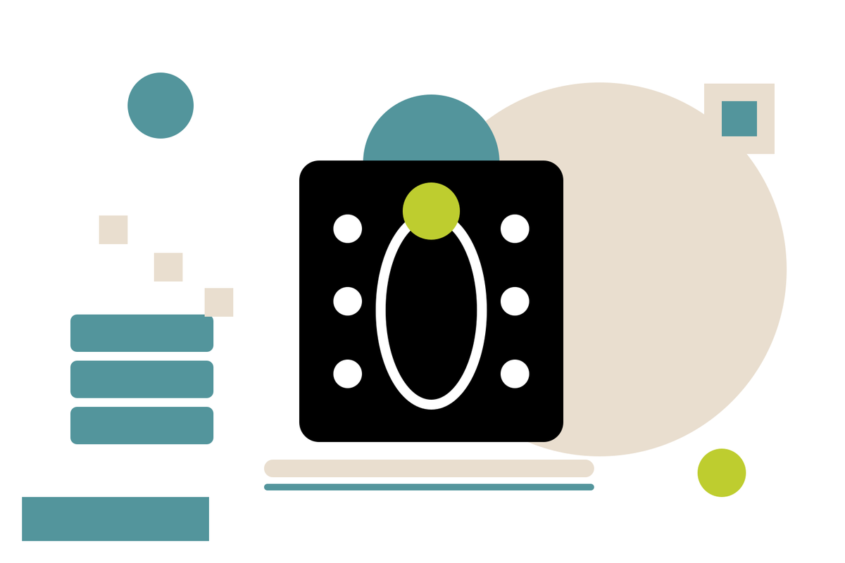 Flat geometric illustration of a black boardroom table seen from above, ringed with white seats and a single bright lime seat of judgment at its head, beside a teal reporting stack absorbing beige work chips, representing a board delegating reporting work while keeping its own judgment.