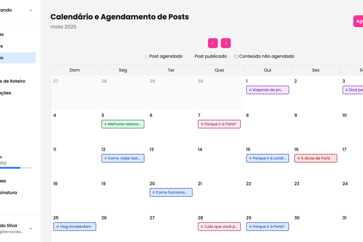 Calendário de postagens do Pora