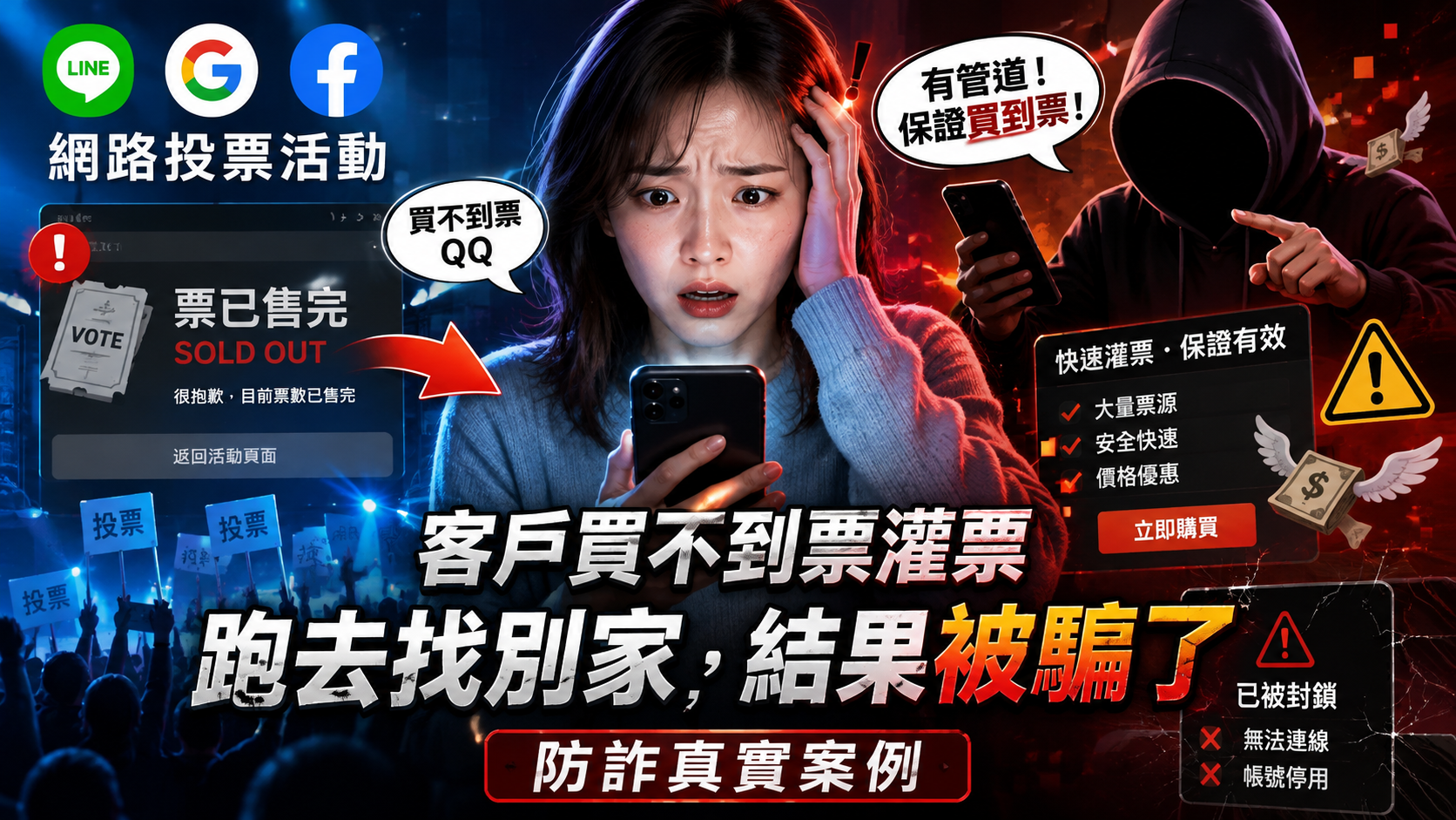 網路投票活動客戶與業者的實際對話紀錄，提醒投票服務交易防詐注意事項