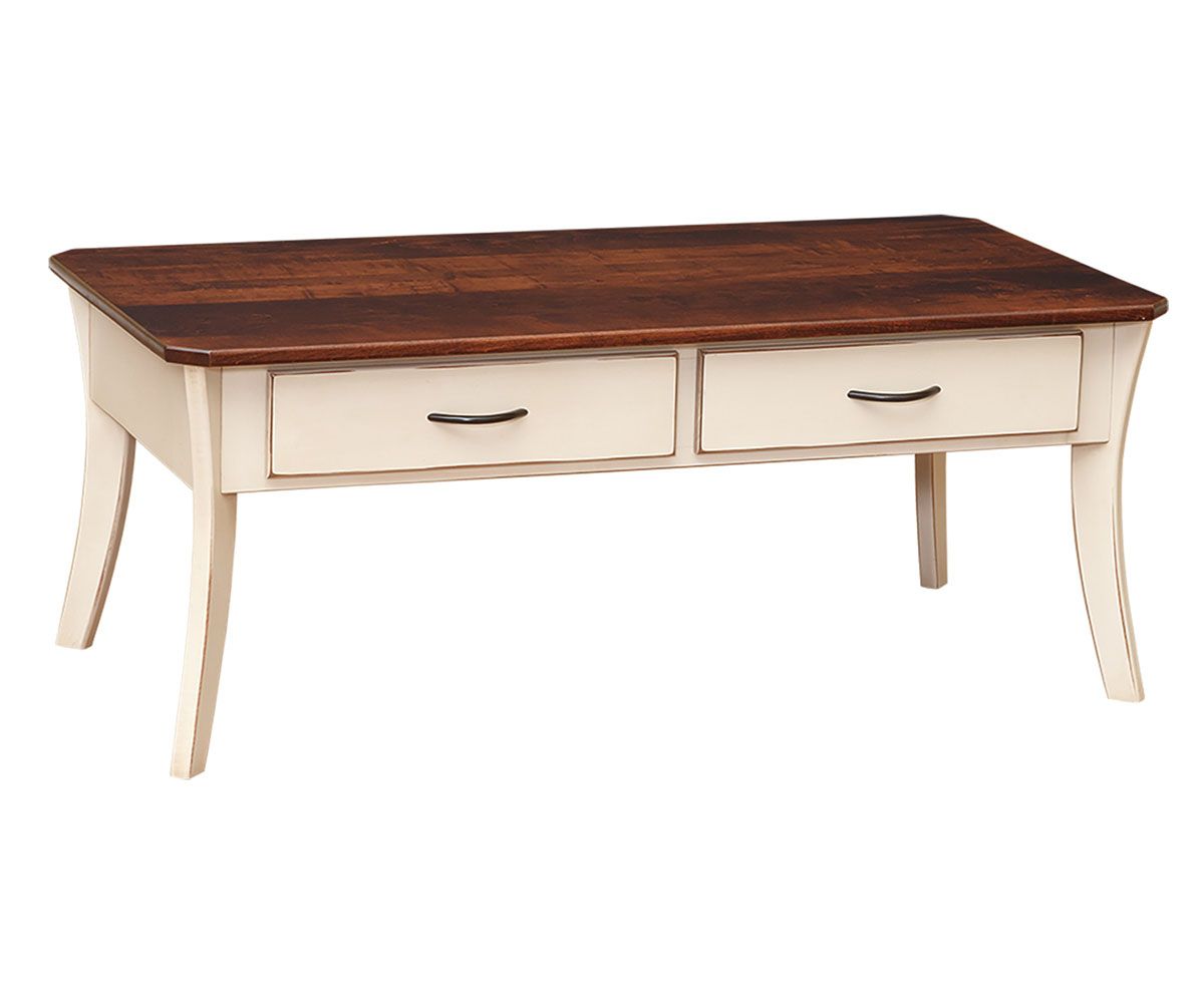 hand-rubbed finish hardwood Two-drawer Rectangular Coffee Table, Two-drawer Rectangular Coffee Table in a showroom vignette setting highlighting Two-drawer Rectangular Coffee Table (thumbnail 2 of 2).