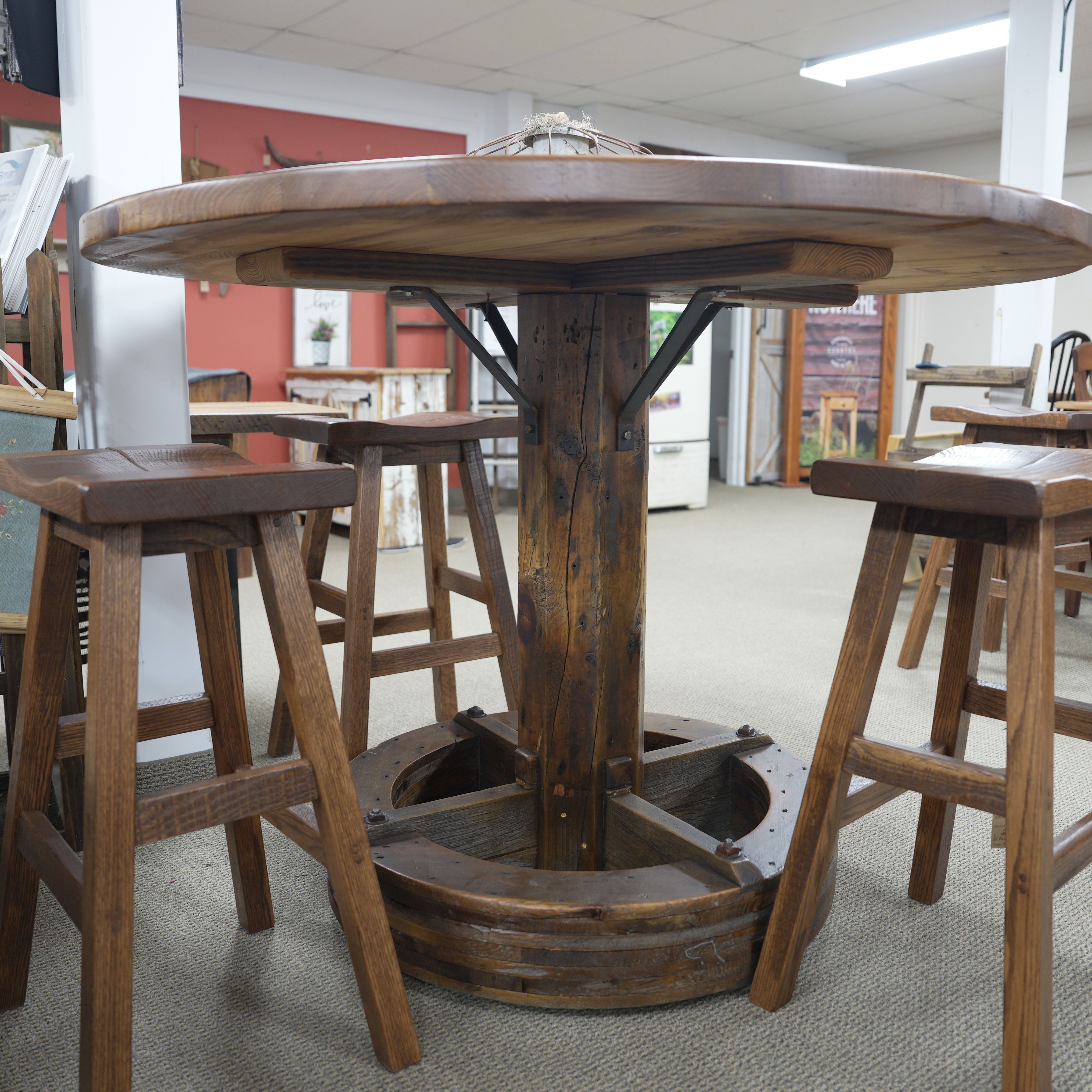 hand-rubbed finish hardwood Wheelhouse Round Pub Table, thumbnail 2 in a Dining / Bar / Game setting (thumbnail 2 of 4).