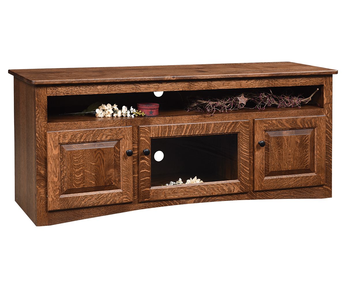 Curved Front Glass Door Media Console With Storage Cabinets