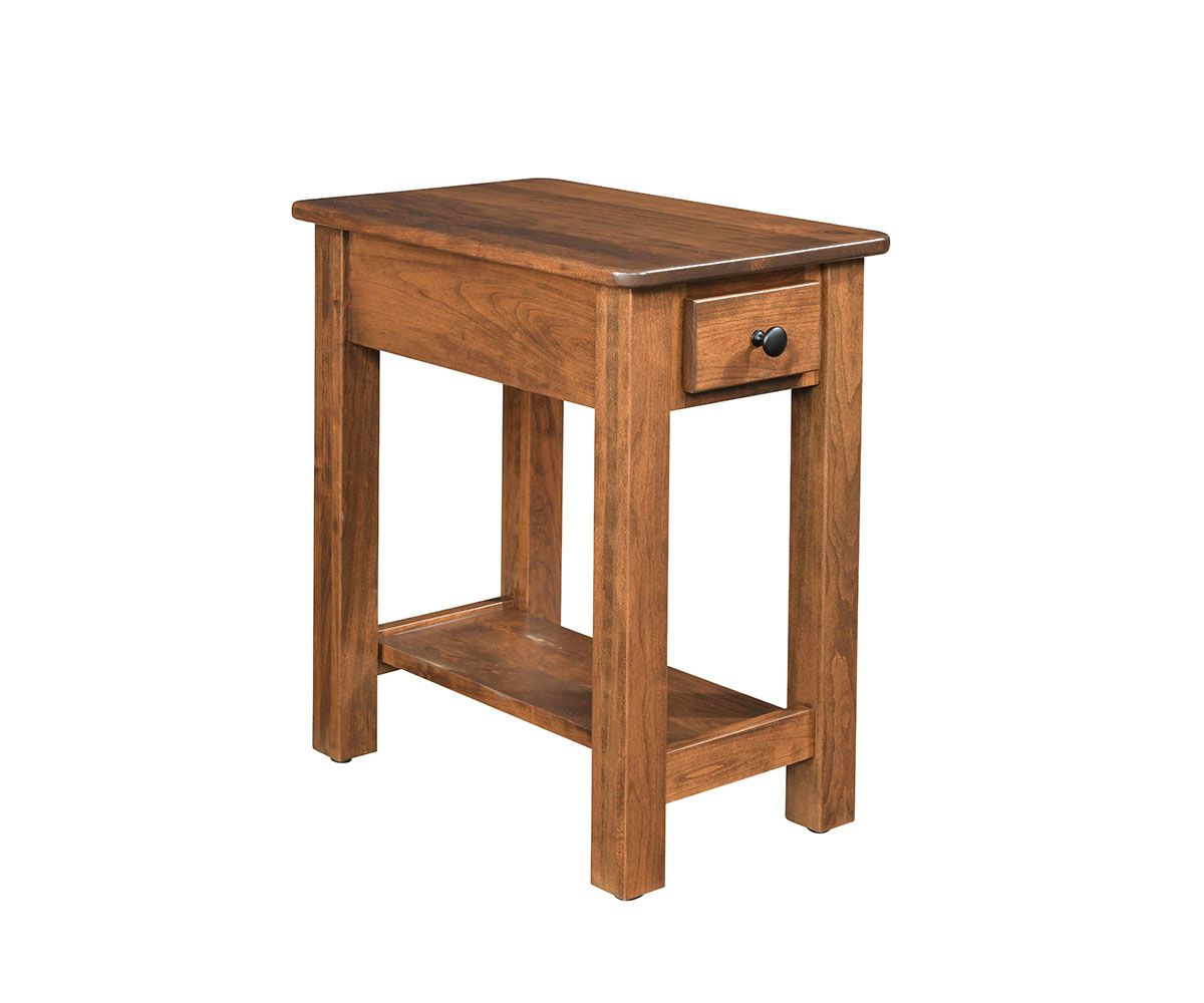 hand-rubbed finish hardwood Solid Wood Chairside End Table With Drawer And Shelf, Solid Wood Chairside End Table With Drawer And Shelf in a showroom vignette setting highlighting Solid Wood Chairside End Table With Drawer And Shelf (thumbnail 2 of 5).