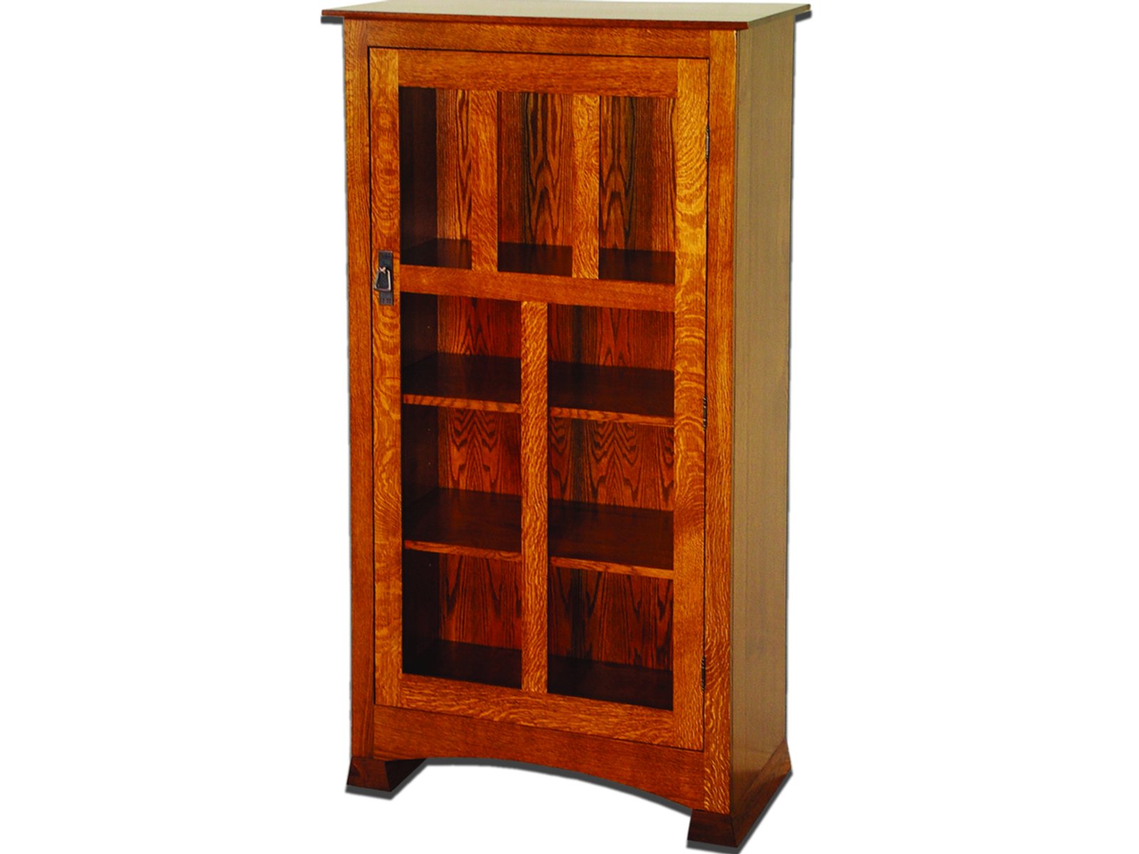 hand-rubbed finish hardwood Mission Glass Door Bookcase With Adjustable Shelves, Mission Glass Door Bookcase With Adjustable Shelves in a showroom vignette setting highlighting Mission Glass Door Bookcase With Adjustable Shelves (frame 1 of 1).