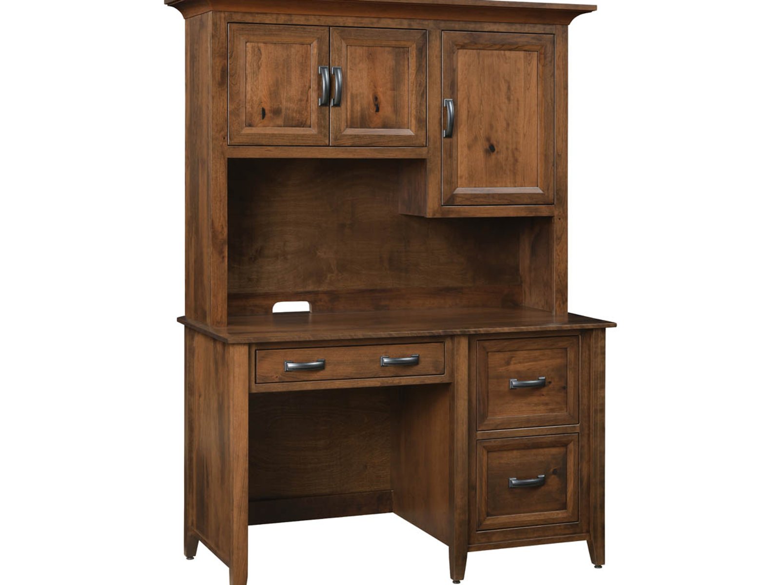hand-rubbed finish hardwood Ventura Single Pedestal Desk With Hutch And Storage Drawers, Ventura Single Pedestal Desk With Hutch And Storage Drawers in a Ventura vignette setting highlighting Ventura Single Pedestal Desk With Hutch And Storage Drawers (frame 1 of 3).