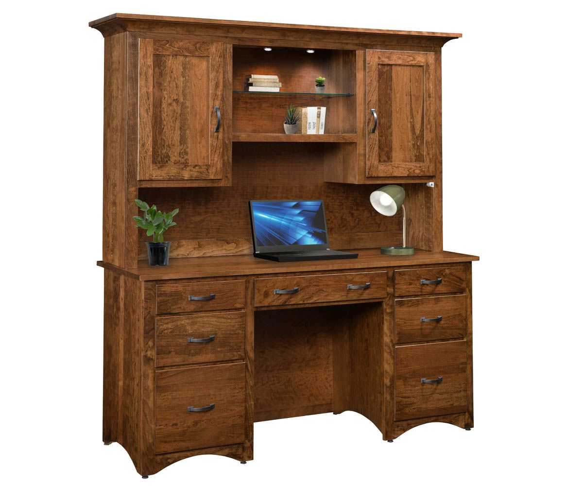 Shaker Double Pedestal Desk With Hutch And Storage Drawers
