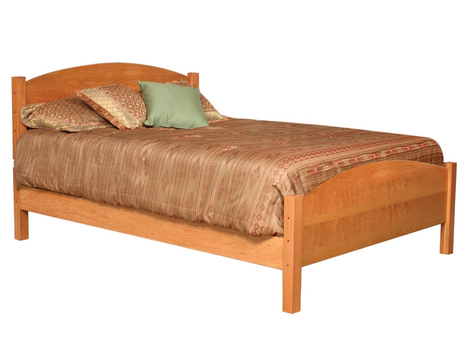 hand-rubbed finish hardwood Arched Panel Bed Frame In Natural Wood, Arched Panel Bed Frame In Natural Wood in a showroom vignette setting highlighting Arched Panel Bed Frame In Natural Wood (frame 1 of 1).