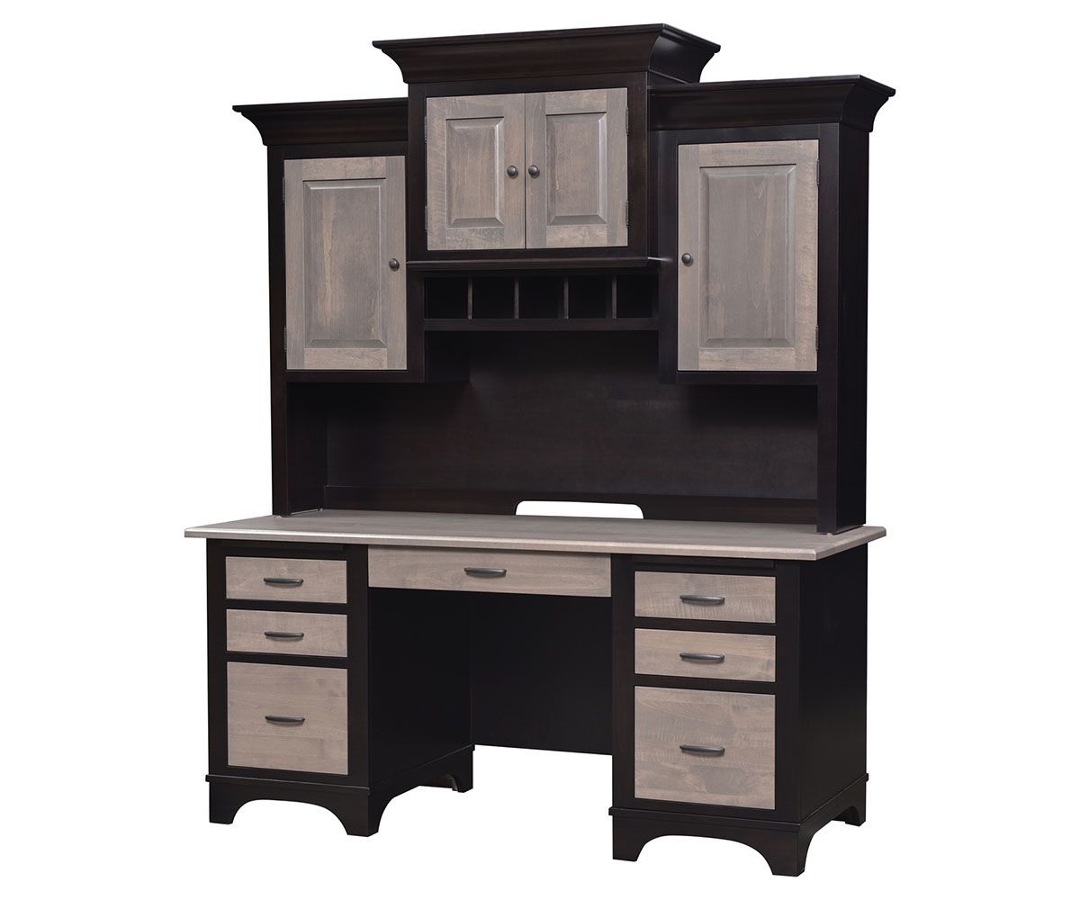 Two-tone Executive Desk With Hutch And Storage Cabinets