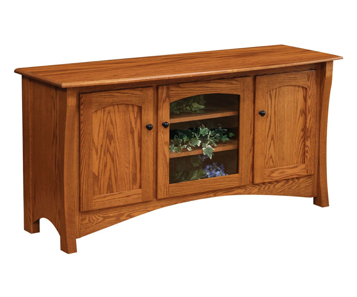 Arched Panel Three-door Wood Sideboard With Glass Display Center