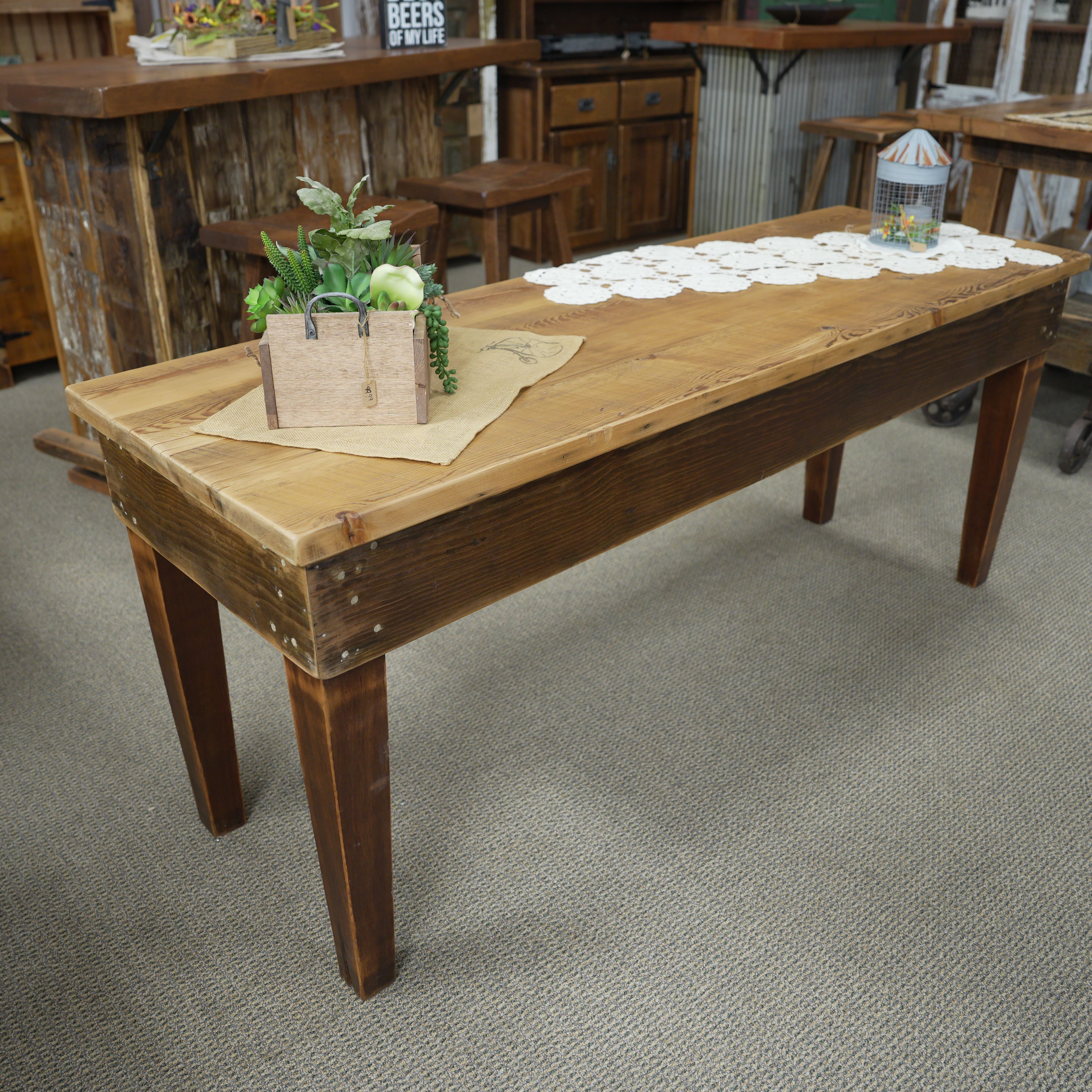 hand-rubbed finish hardwood Homestead Skinny Farm Table, thumbnail 2 in a Dining setting (thumbnail 2 of 5).