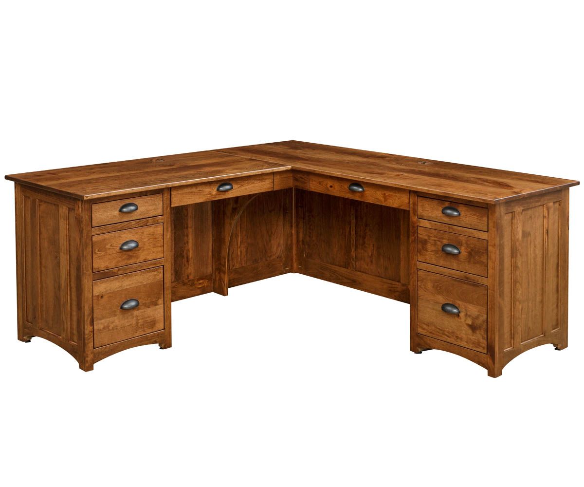 Mission Style L-shaped Hardwood Desk With Drawers