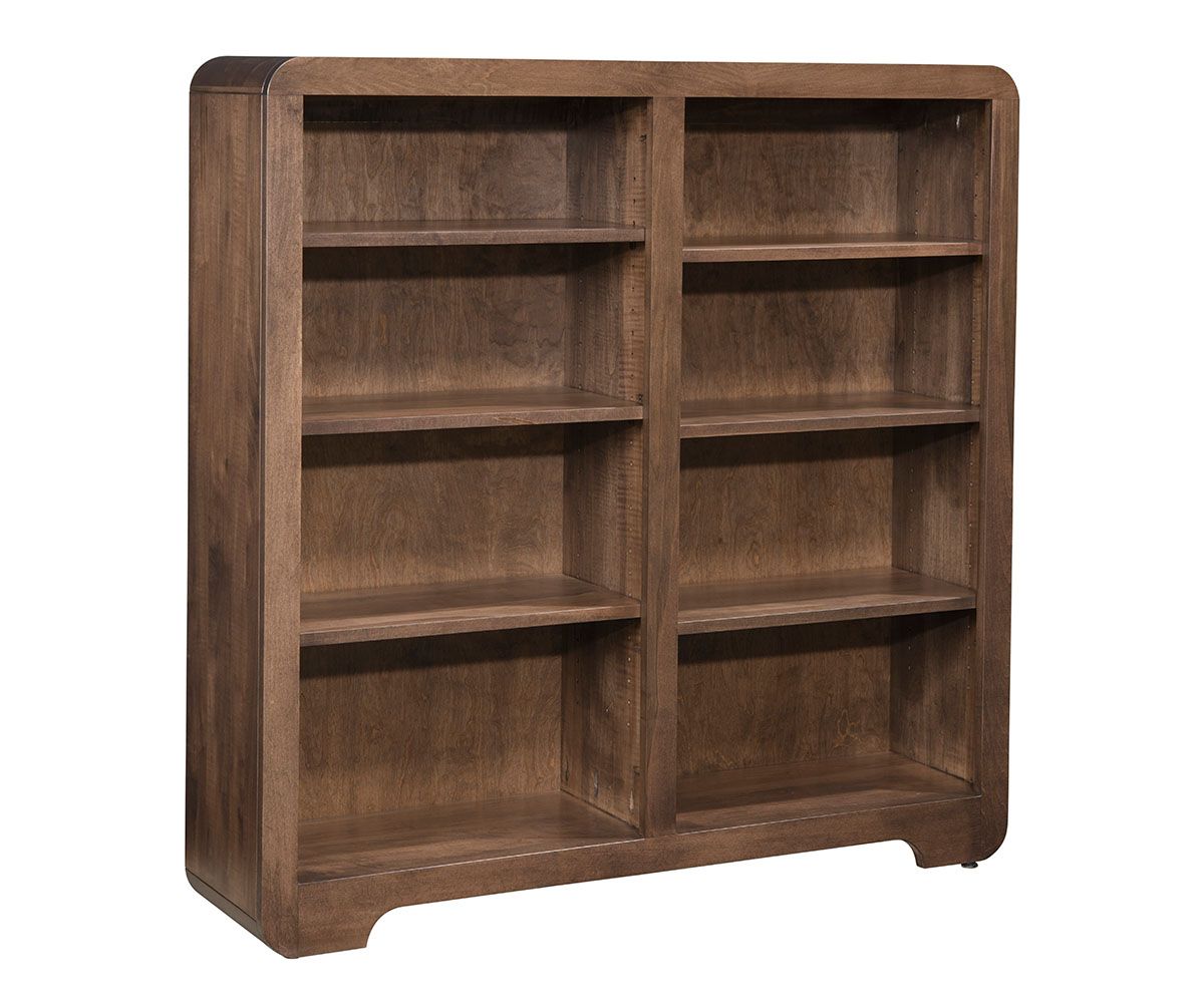 hand-rubbed finish hardwood Rounded Edge Double Bay Adjustable Wood Bookcase, Rounded Edge Double Bay Adjustable Wood Bookcase in a showroom vignette setting highlighting Rounded Edge Double Bay Adjustable Wood Bookcase (thumbnail 2 of 6).