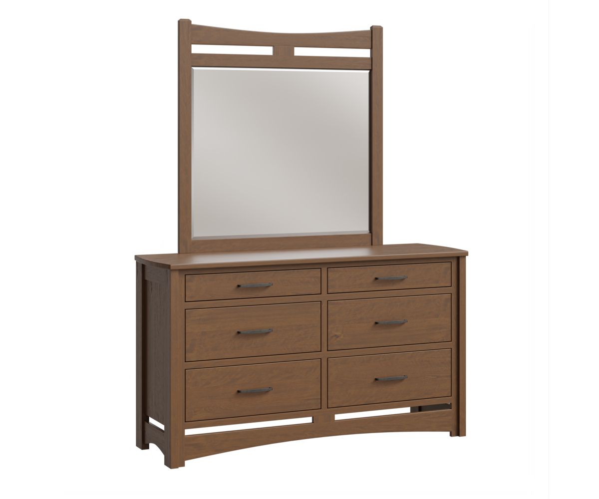 Mission Style Six-drawer Dresser With Mirror