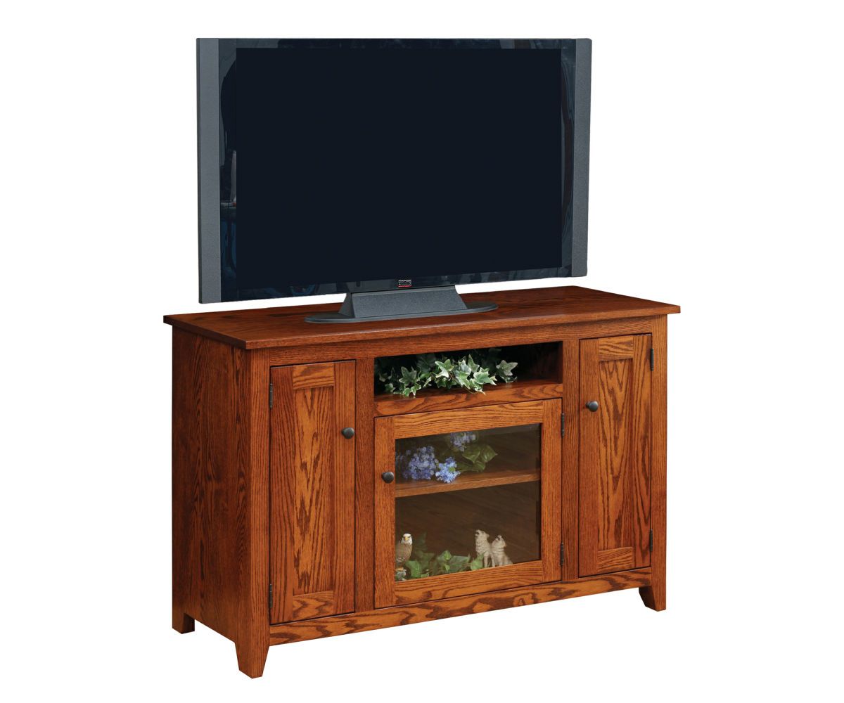Mission Oak Glass Door Tv Stand With Storage Cabinets