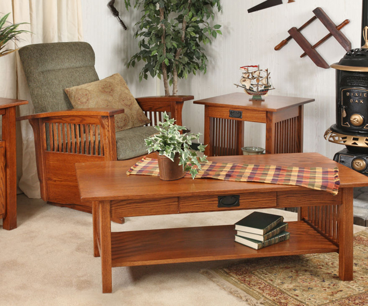 Mission Style Hall Table With Drawer And Lower Shelf