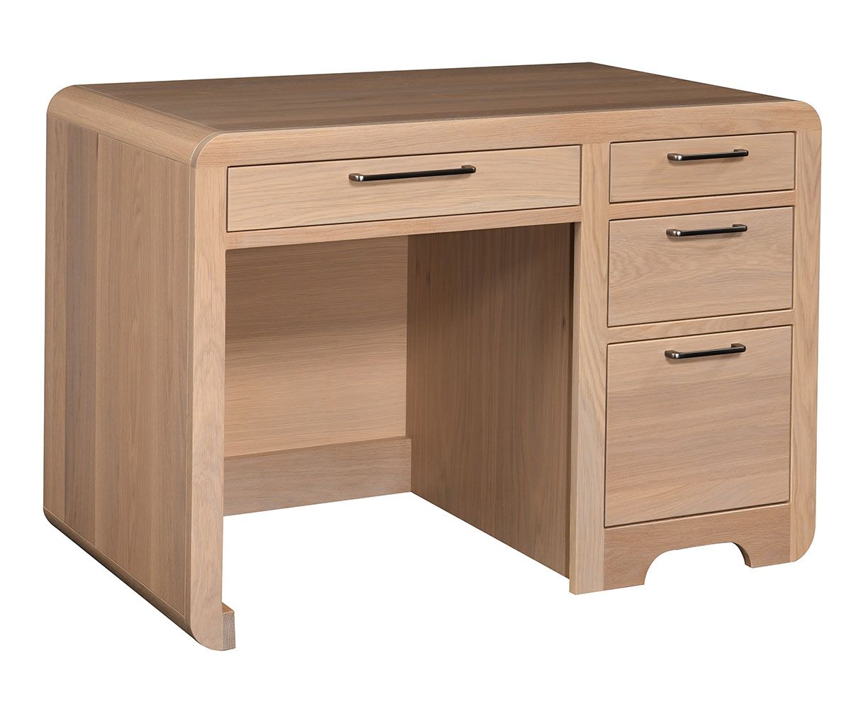 hand-rubbed finish hardwood Modern Rounded Edge Office Desk With Hutch And Storage Drawers, Modern Rounded Edge Office Desk With Hutch And Storage Drawers in a showroom vignette setting highlighting Modern Rounded Edge Office Desk With Hutch And Storage Drawers (thumbnail 2 of 3).