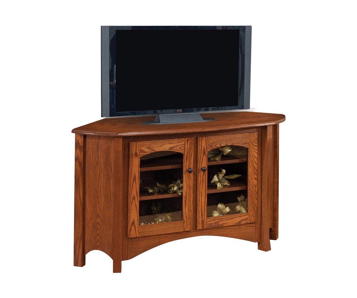 Arched Glass Door Corner Tv Console With Curved Base