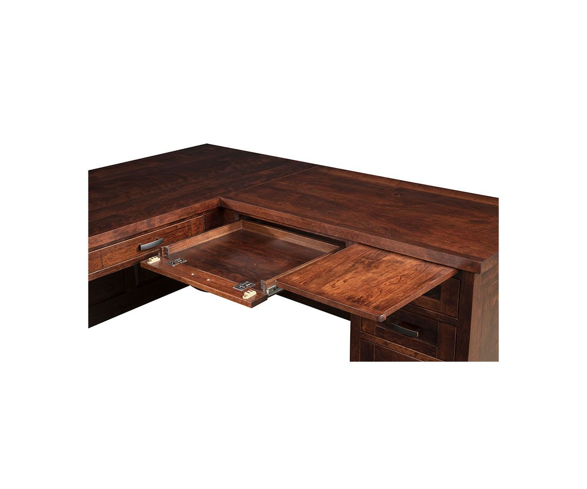 hand-rubbed finish hardwood Santa Fe L-shaped Desk With Panel Sides And Storage Drawers, Santa Fe L-shaped Desk With Panel Sides And Storage Drawers in a Santa Fe vignette setting highlighting Santa Fe L-shaped Desk With Panel Sides And Storage Drawers (thumbnail 3 of 4).