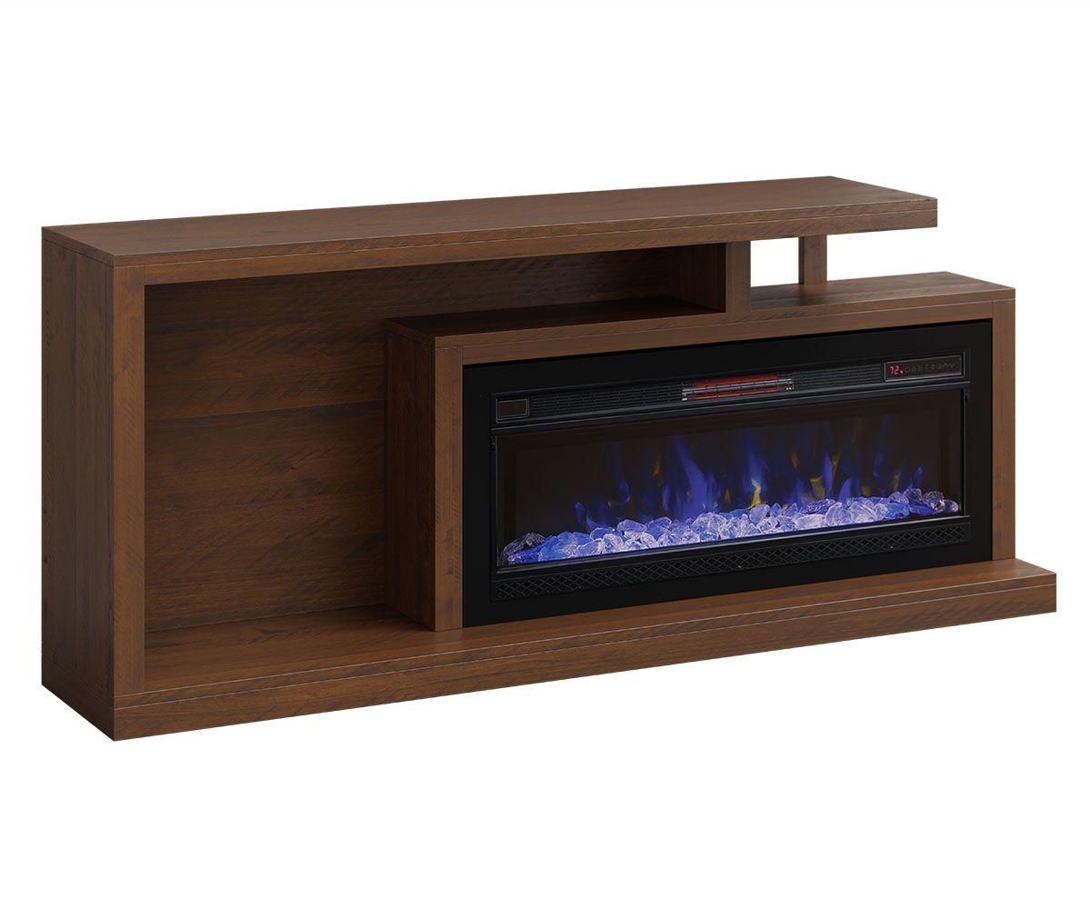 Modern Rough Sawn Brown Maple Fireplace Tv Stand With Open Shelves