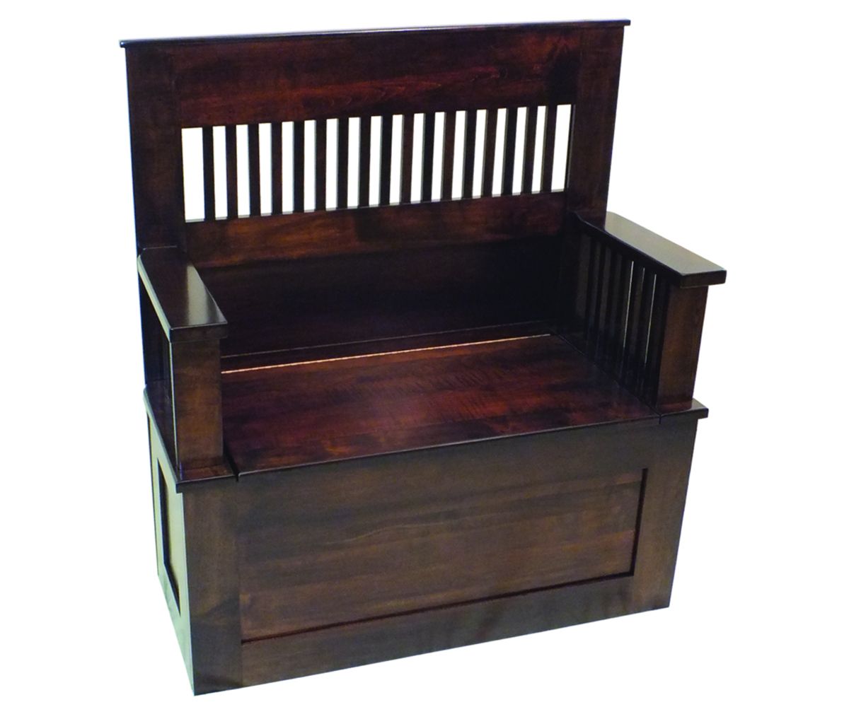 Mission Slat-back Storage Bench With Armrests