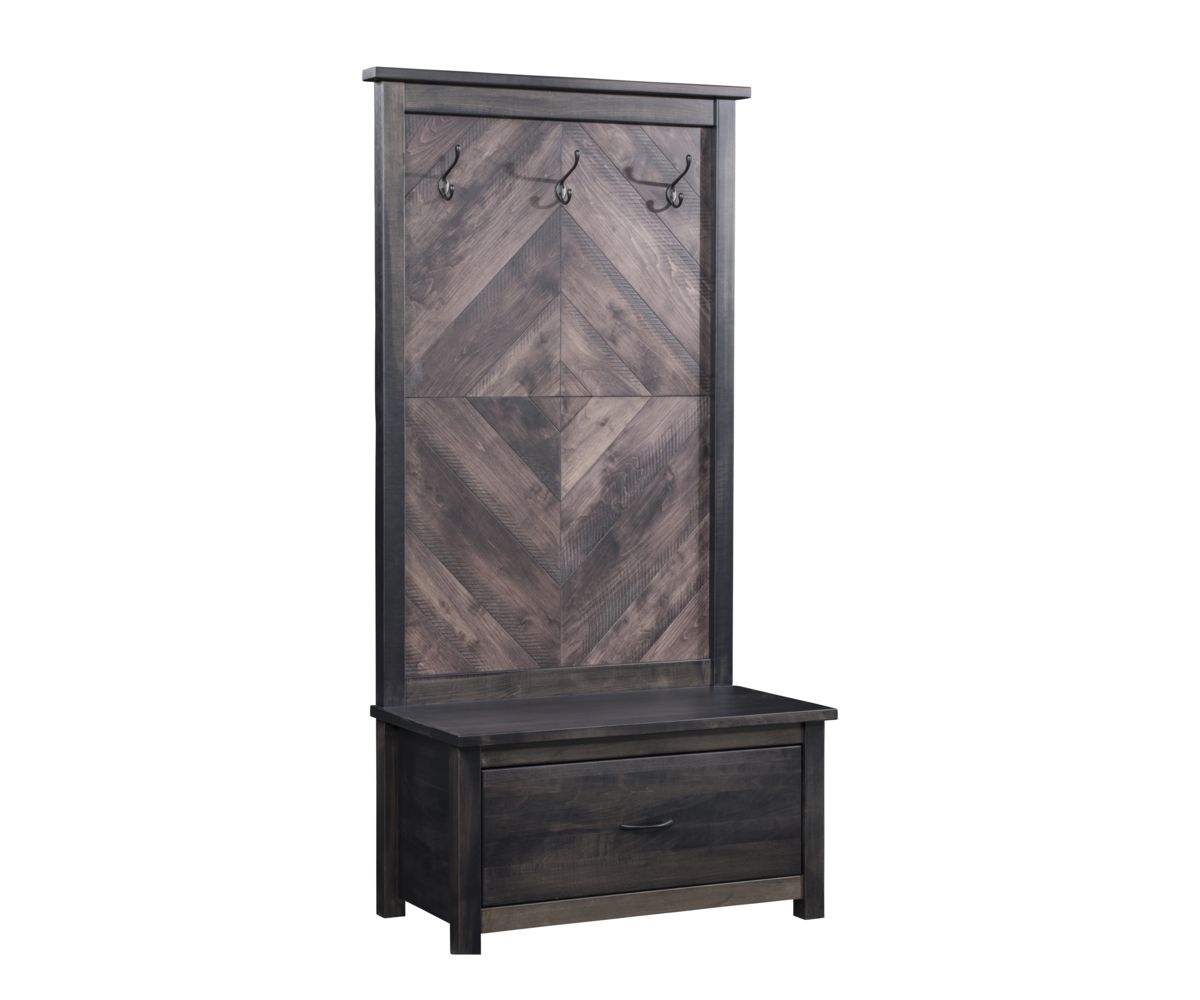Chevron Panel Entryway Hall Tree With Storage Bench And Hooks