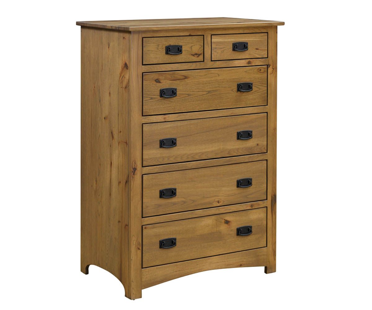 hand-rubbed finish hardwood Signature Mission Style Chest Of Drawers, Signature Mission Style Chest Of Drawers in a showroom vignette setting highlighting Signature Mission Style Chest Of Drawers (thumbnail 4 of 5).