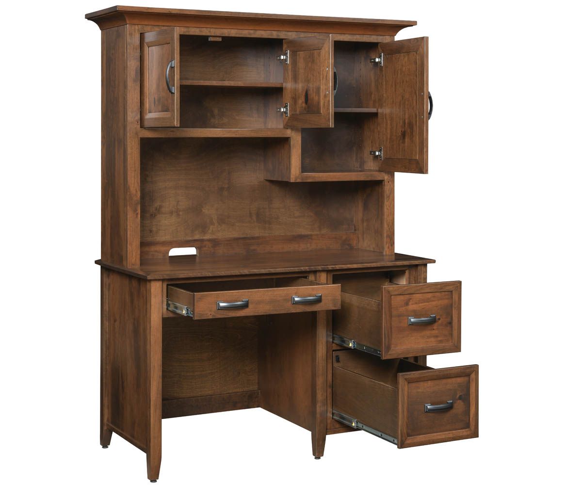 hand-rubbed finish hardwood Ventura Single Pedestal Desk With Hutch And Storage Drawers, Ventura Single Pedestal Desk With Hutch And Storage Drawers in a Ventura vignette setting highlighting Ventura Single Pedestal Desk With Hutch And Storage Drawers (thumbnail 2 of 3).