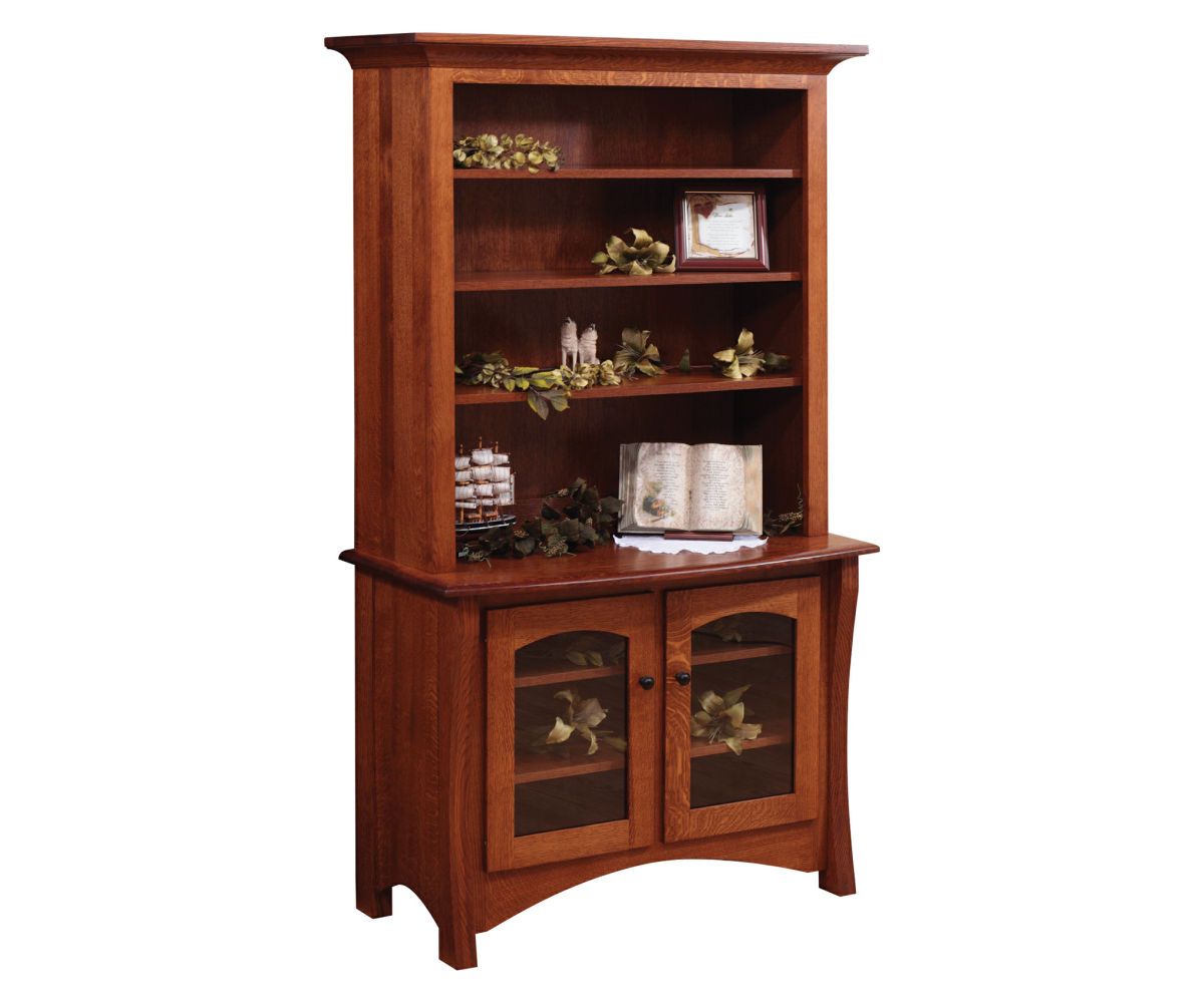 Arched Base Glass Door Bookcase With Open Display Shelves