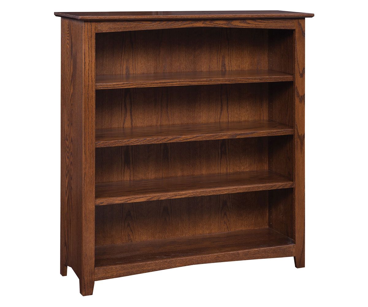 hand-rubbed finish hardwood Traditional Solid Wood 6-shelf Bookcase, Traditional Solid Wood 6-shelf Bookcase in a showroom vignette setting highlighting Traditional Solid Wood 6-shelf Bookcase (thumbnail 4 of 10).
