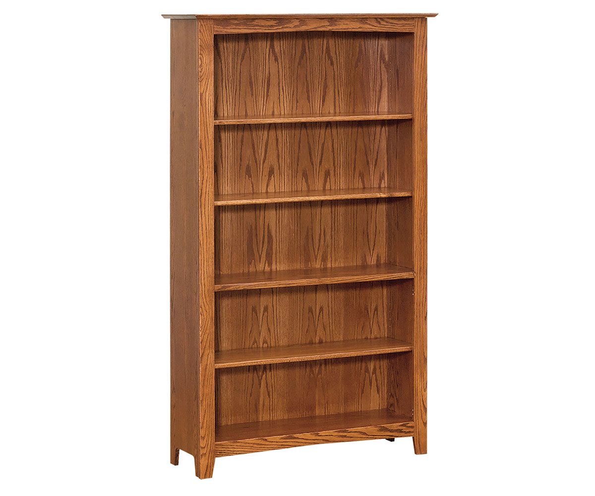 hand-rubbed finish hardwood Traditional Solid Wood 6-shelf Bookcase, Traditional Solid Wood 6-shelf Bookcase in a showroom vignette setting highlighting Traditional Solid Wood 6-shelf Bookcase (thumbnail 5 of 10).