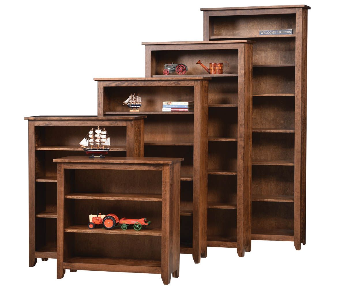 hand-rubbed finish hardwood Modern Mission Open Bookcase With Adjustable Shelves, Modern Mission Open Bookcase With Adjustable Shelves in a Modern Mission vignette setting highlighting Modern Mission Open Bookcase With Adjustable Shelves (thumbnail 3 of 3).